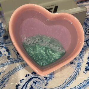 Pink and Green Heart-Shaped Decorative Beach Scene Bowl